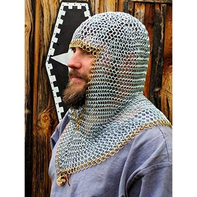 Chainmail Coif Medieval Knight Renaissance Armor Chain Mail Hood Viking LARP 